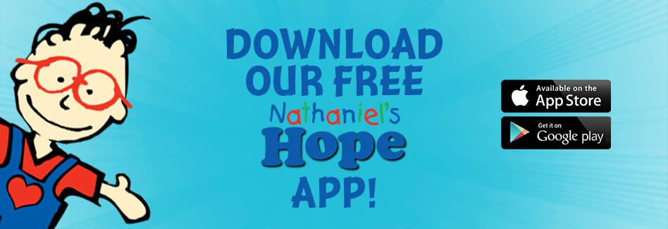 Banner explaining you can download the nathaniels hope app on from the Apple app store or from Google Play